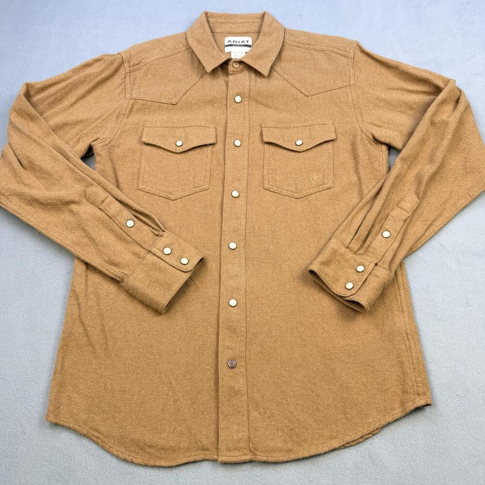 Ariat Hyde Retro Snap Shirt Mens Small Brown Solid Long Sleeve Western Cotton